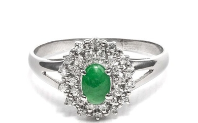 Platinum - Ring - 0.45 ct Jade - 0.16 ct Diamonds - No Reserve Price