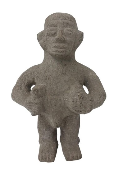 Pre-Columbian Carved Basalt Standing Nude Male Figure