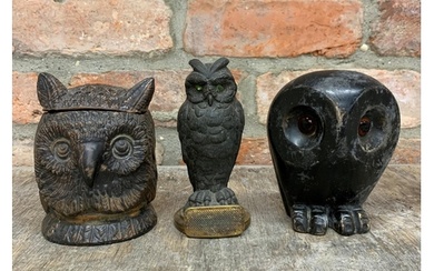 Quantity of antique owl collectables to include match strike...