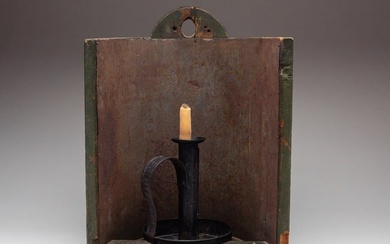 RARE CANDLESTICK WITH PAINTED WALL REFLECTOR.
