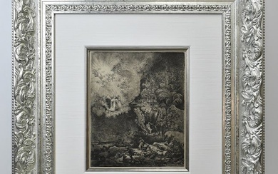 REMBRANDT Etching B44 Angels Appearing to Shepherds FRAMED