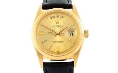 ROLEX - an Oyster Perpetual Day-Date wrist watch. Circa 1966. 18ct yellow gold case. Case width