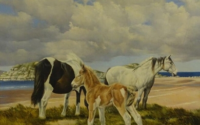 R.P. Reynolds (20thC). Horses and foal, oil on canvas,...