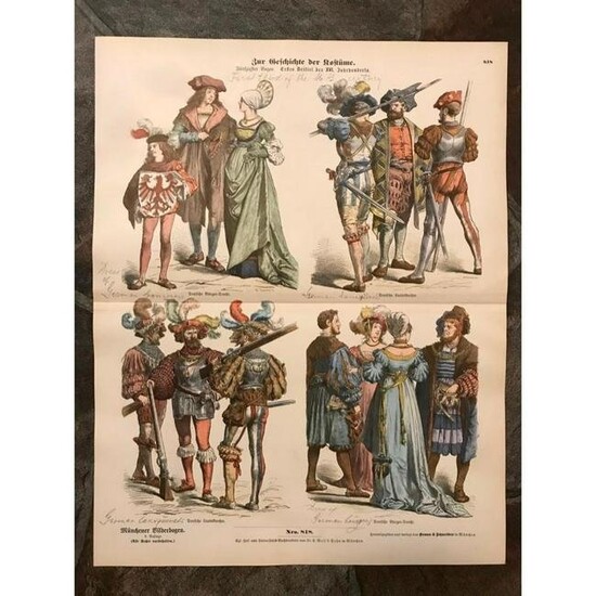 Rare 19thc German Costume Plates, 16th Century