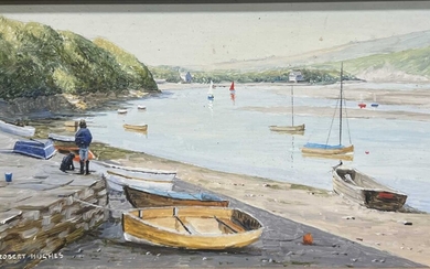 Robert Hughes, Bantham Quay and four other miniature paintings.