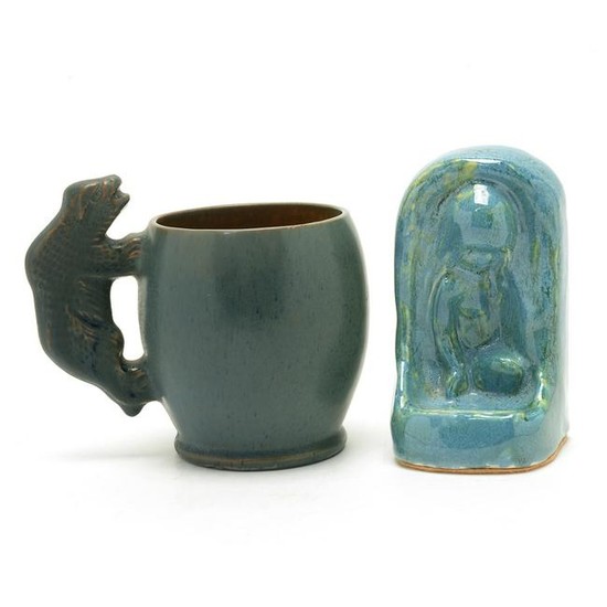 Robertson Pottery Mug and a Walrich Pottery Bookend.