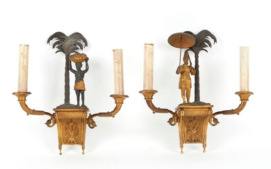 "Robinson Crusoe and Friday." Pair of sconces in...