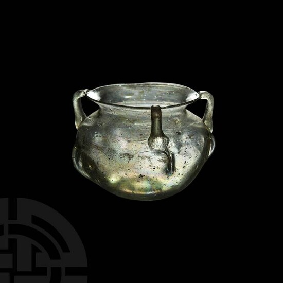 Roman Iridescent Handled Glass Vessel