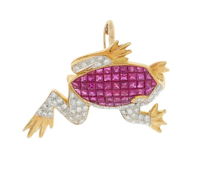 Ruby and Diamond "Frog" Brooch/Pendant