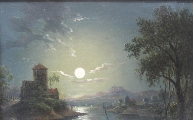 SEBASTIAN PETHER (1793-1844). A moonlit river landscape, oil...