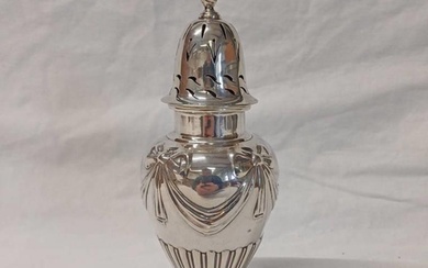 SILVER PEDESTAL SUGAR CASTER WITH SWAG DECORATION BY SHARMAN...