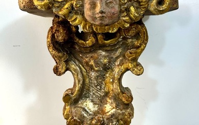 Sculpture, Antica Mensola Barocca in Legno Dorato, Putto XVII secolo - 37 cm - Wood - 1600