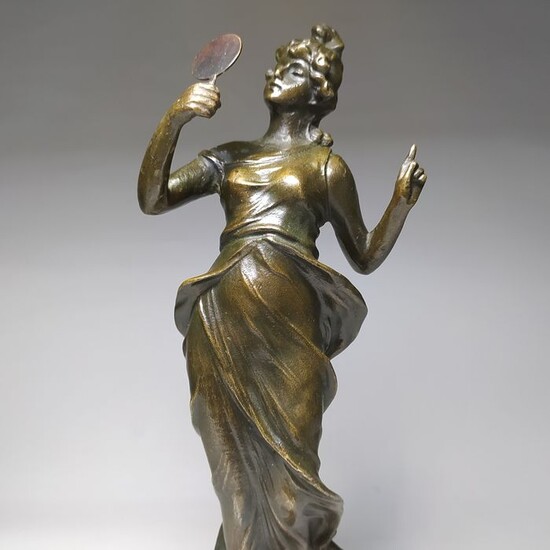 Sculpture, Lady with Mirror - Bronze - First half 20th century