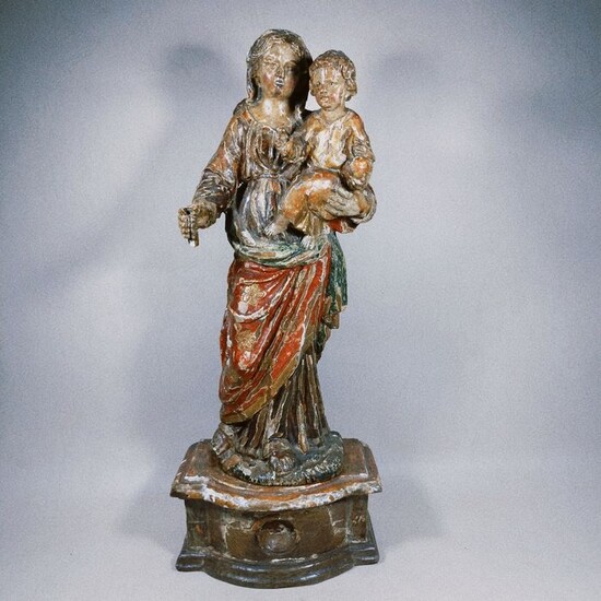 Sculpture, Virgin and child - Limewood - Late 17th century