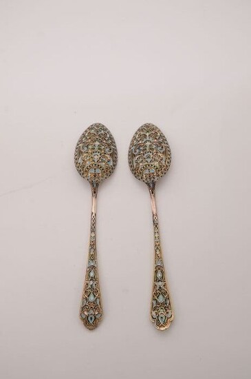Serving spoon (2) - .840 silver, enamel - Russia - Late 19th century