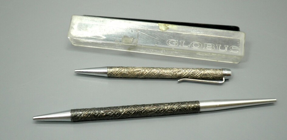Set of 2 Pens with Israeli Silver Coating made by Globus