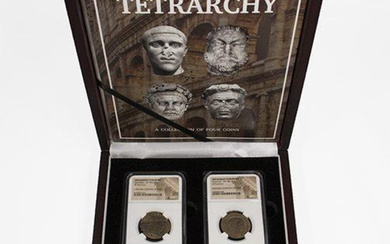 Set of (4) "The Roman Tetrarchy" NGC Graded Coins with Deluxe Wooden Display Box