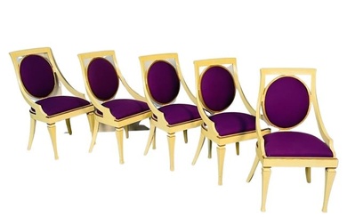 Set of Five John Widdicomb Dining / Side Chairs, Art Deco, Gold Leaf, Purple