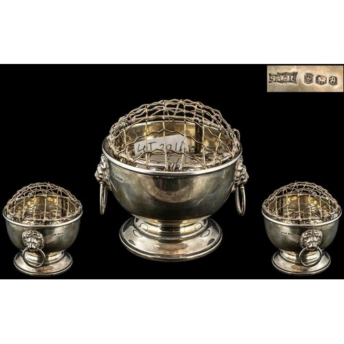 Silver Rose Bowl with lion mask handles, hallmarked Sheffiel...