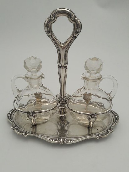 Silver spicy serving with original glass - .800 silver - Italy - Mid 20th century