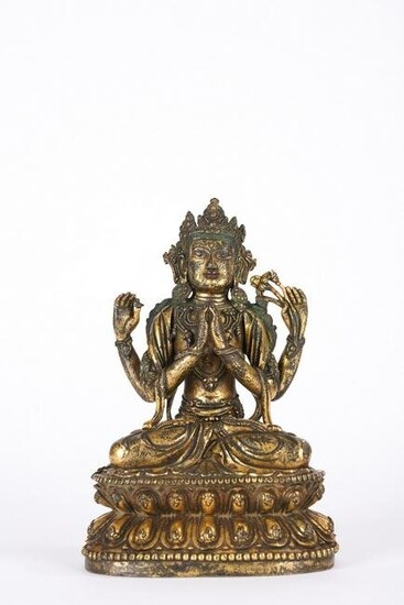 Sino Tibetan Gilt Bronze Figure of Avalokiteshvara