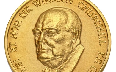 Sir Winston Churchill Gold Commemorative Medal; (.917 gold, 32mm, 34,04g)...