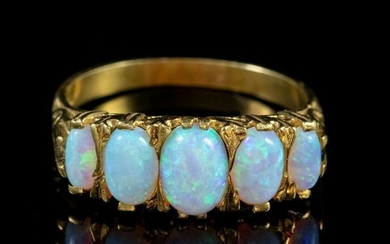 Solid Fiery Opal - 18 kt. Yellow gold, Silver - Ring