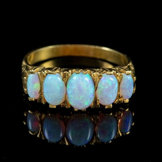 Solid Fiery Opal - 18 kt. Yellow gold, Silver - Ring