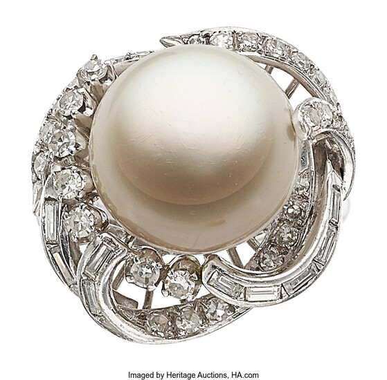 South Sea Cultured Pearl, Diamond, White Gold Ring The...