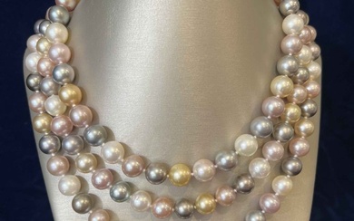 South Sea, Tahitian and Pink Fresh Water Pearl Long Necklace, 117 Pearls