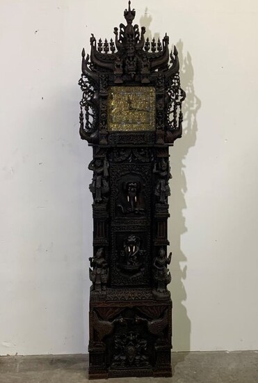 Southeast Asian Antique Heavily Carved Tall Case Clock