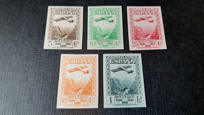 Spain 1931 - 9th Centennial Montserrat Monastery Foundation. Complete imperforated set. - Edifil 650s/654s