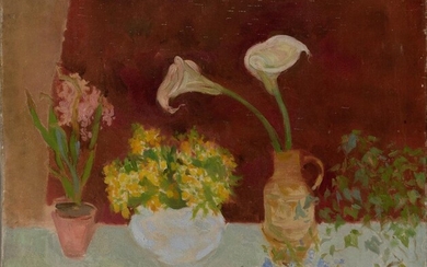Stella Steyn, Irish 1907-1987 - Still life with flowers; oil on canvas, signed and dated lower right 'Stella Steyn 54', 71 x 81 cm (ARR) (unframed)