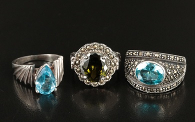Sterling Ring Collection with Topaz, Marcasite and Glass