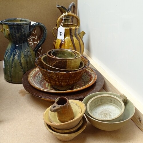 Studio pottery bowls, Art pottery figure design jug, height ...