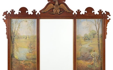 TRIPART MIRROR WITH CARVED EAGLE CREST 19th Century Height 36.5". Width 47.5".