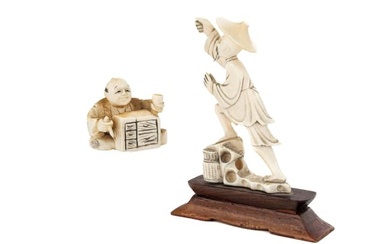 TWO JAPANESE NATURAL CARVED FIGURINES