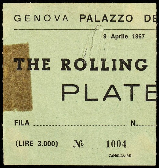 The Rolling Stones Genoa concert ticket, April 9, 1967...