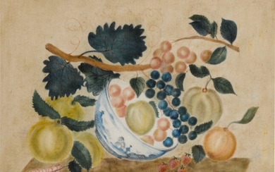 Theorem of Fruit in a Porcelain Bowl, American School, 19th Century