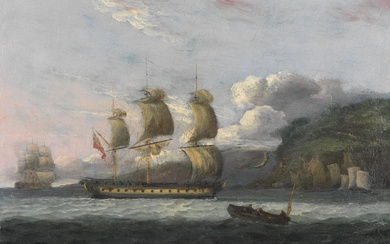 Thomas Luny (British, 1759-1837) A British ship and other vessels...