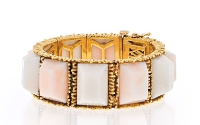 Tiffany & Co. 18K Yellow Gold Light Pink Coral Textured Semi Flex Vintage Bracelet