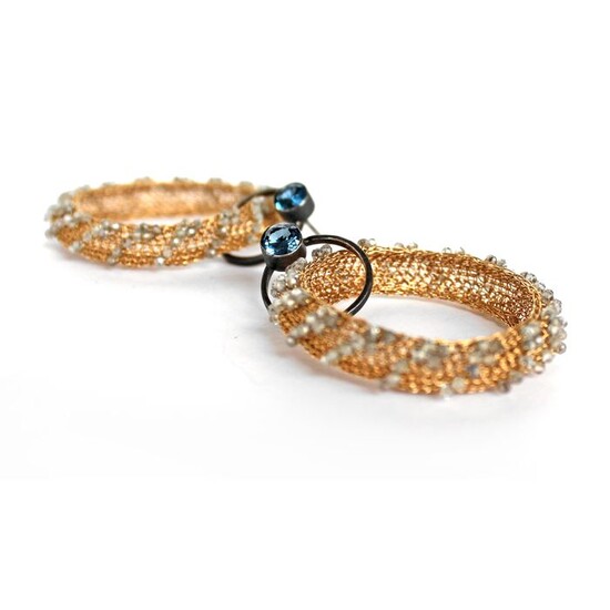 Tove Rygg - 18 kt. Yellow gold, Silver oxidized - Earrings Topaz - Aquamarines