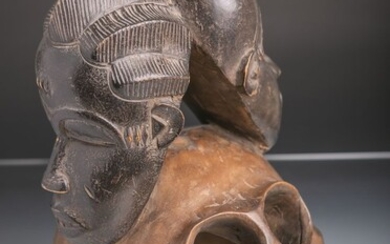 Très rare masque à 3 faces de la Baule (Côte d'Ivoire, Afrique), symbolise la dualité...