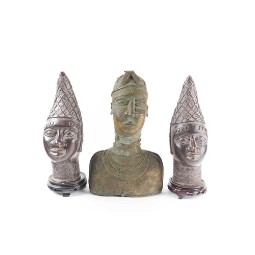Two Benin bronze busts of Queen Idia, Nigeria, Queen Mother ...