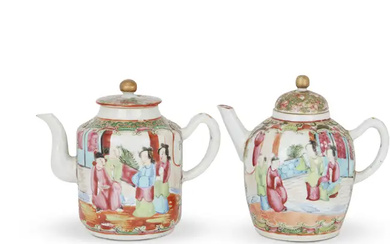 Two Chinese 'Canton' famille rose teapots, Qing dynasty, 19th century, each decorated...
