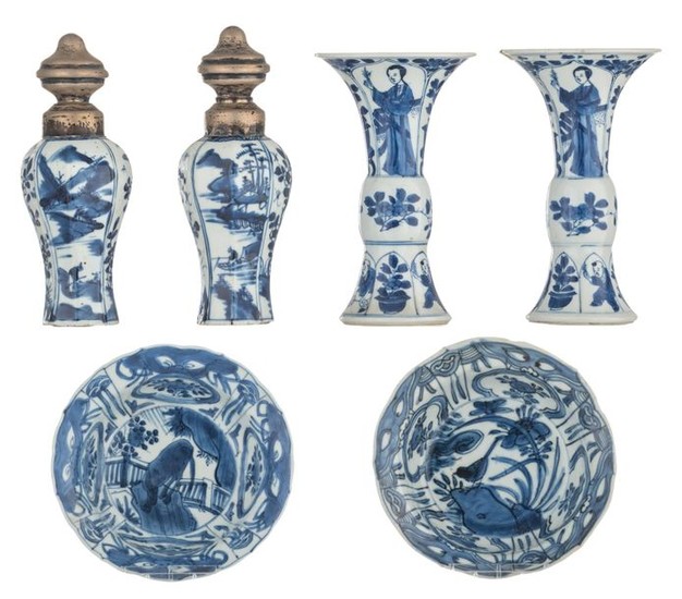 Two Chinese blue and white yenyen vases, decorated...