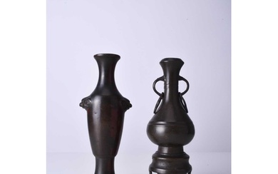 Two Chinese bronze vases, Qing Dynasty The first of bottle f...