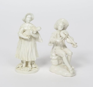 Two rare Derby white glazed figures c.1760, one of…