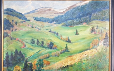 VALENTIN M. (MULLER Gustave,1894-1954) "Paysage vallonné" Huile sur toile Signée en bas à droite H...