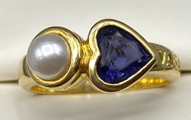 VASARI NO RESERVE PRICE - 18 kt. Yellow gold - Ring Sapphire - Pearl